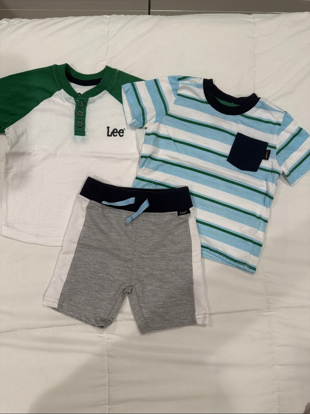 Worn once - Lee Boys' 3-Piece Tee & Short Set - Green, Blue, Gray